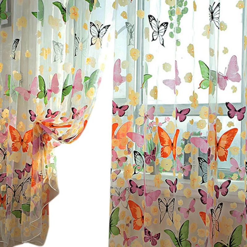 

1PC Tulle Curtain For Bedroom Kitchen Kids Room Decoration Louver Window Treatments Romantic Butterfly Pattern Sheer Drape