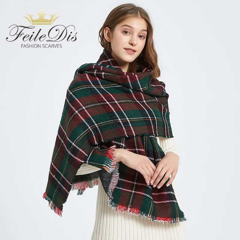 [FEILEDIS] Classic plaid scarf thick soft big lady sweet warm couple temperament long shawl AS03 |