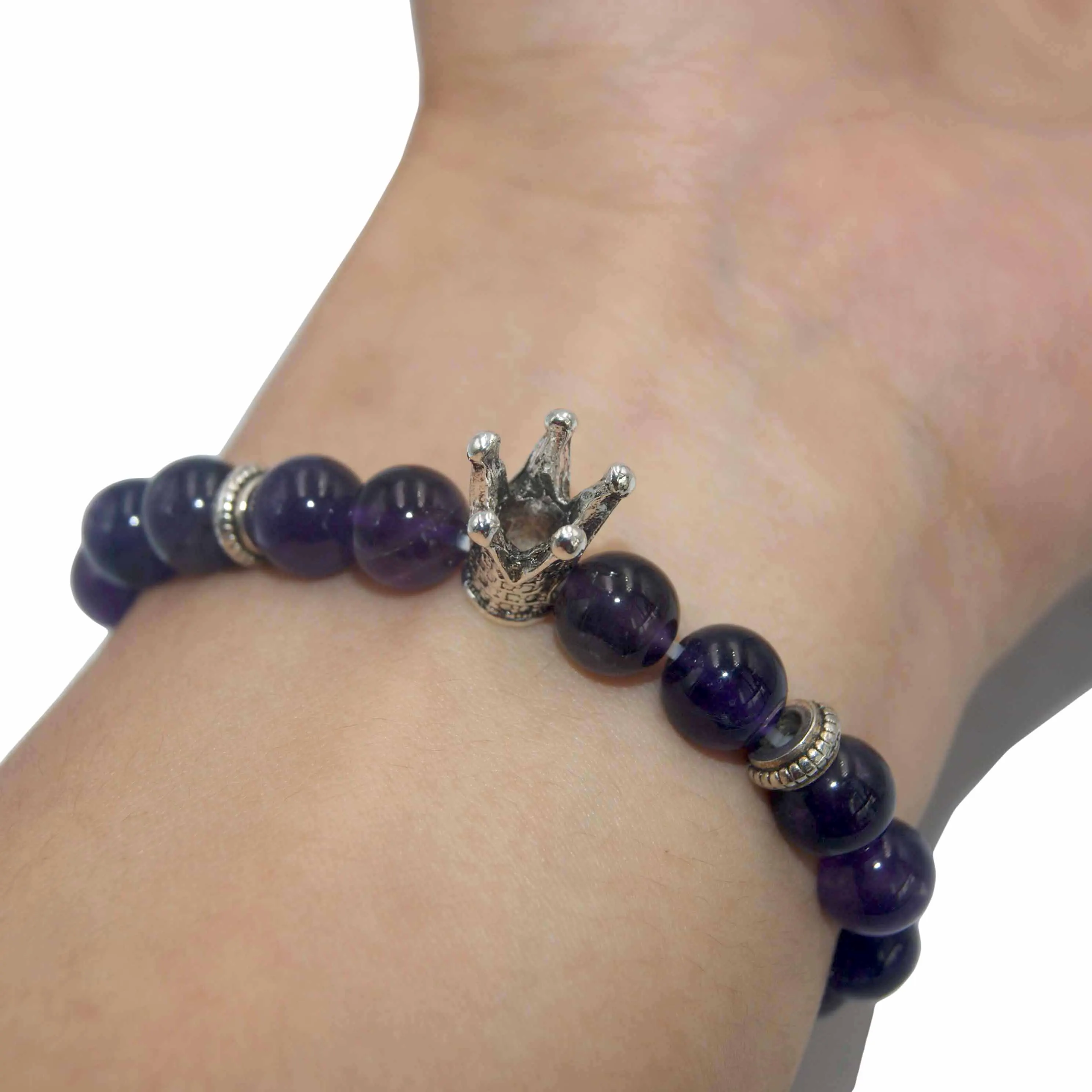 Natural Stone Silvery Crown Bracelet Lapis lazuli Agates Tiger Eye Stone Beads Yoga Bracelet Jewelry Men Women Friend Gift images - 6