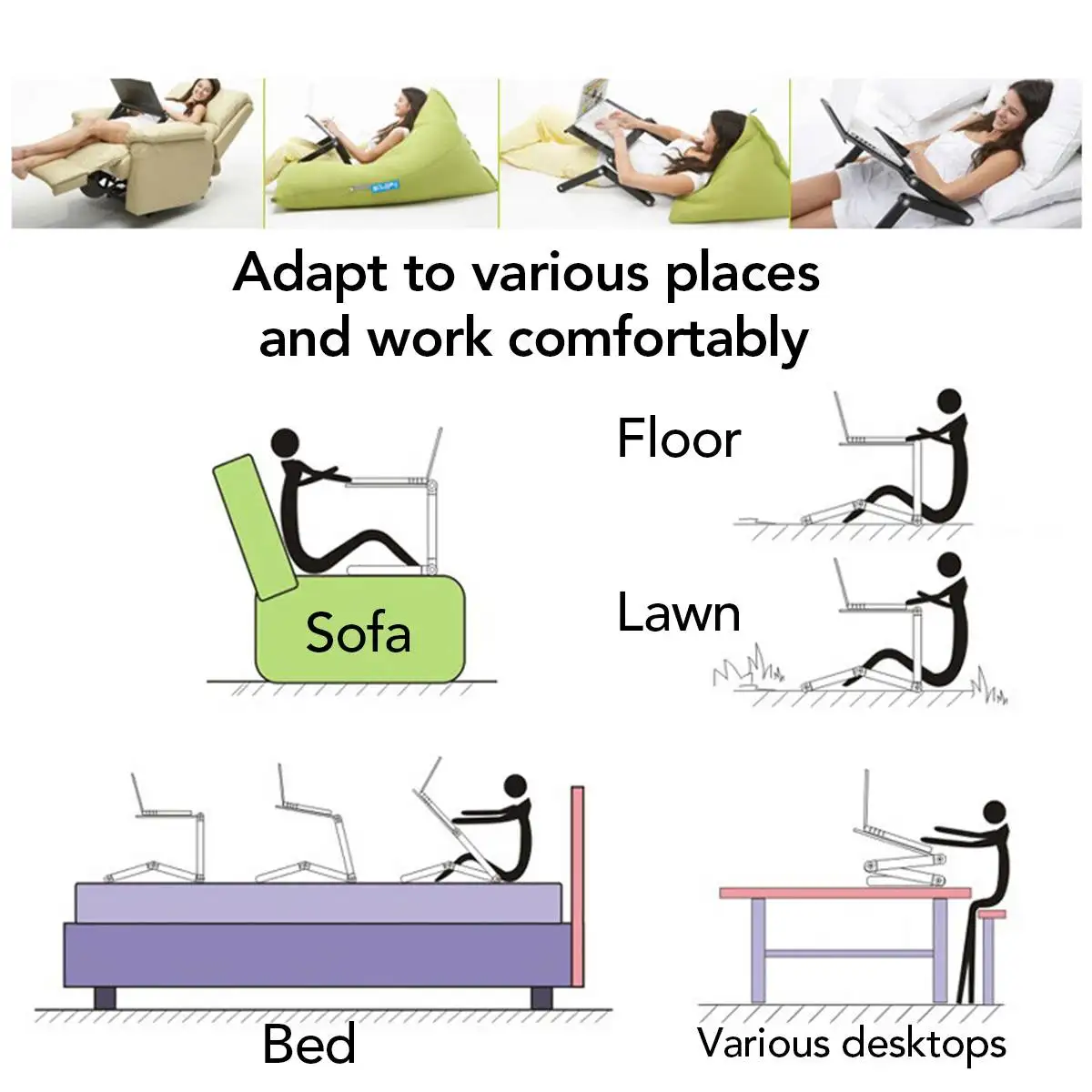 

Folding Laptop Stand With Cooling Fan Mouse Board Aluminium Deaktop Bed Sofa Holder Stand For Notebook PC Computer For Macbook