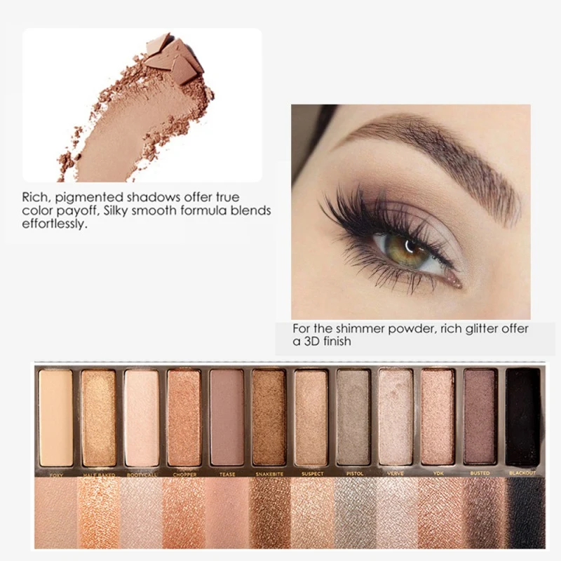 Палетка теней для век 12 оттенков Nude Smoky Balm с глиттерными пигментами матовые брови косметика для макияжа с кистью.