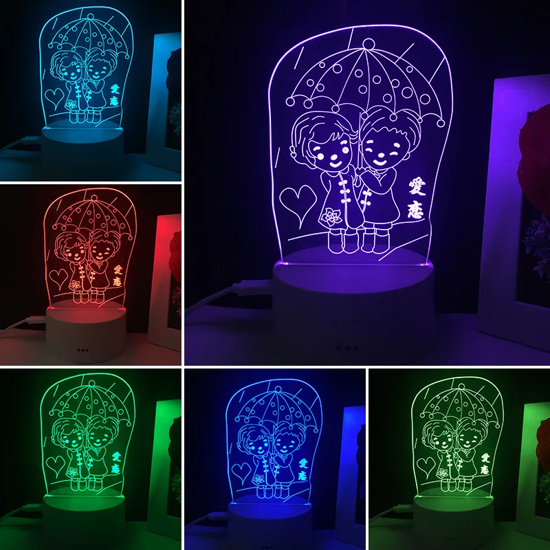 Ночник 3D для детей иллюзионная лампа с различными узорами влюбленных и 7