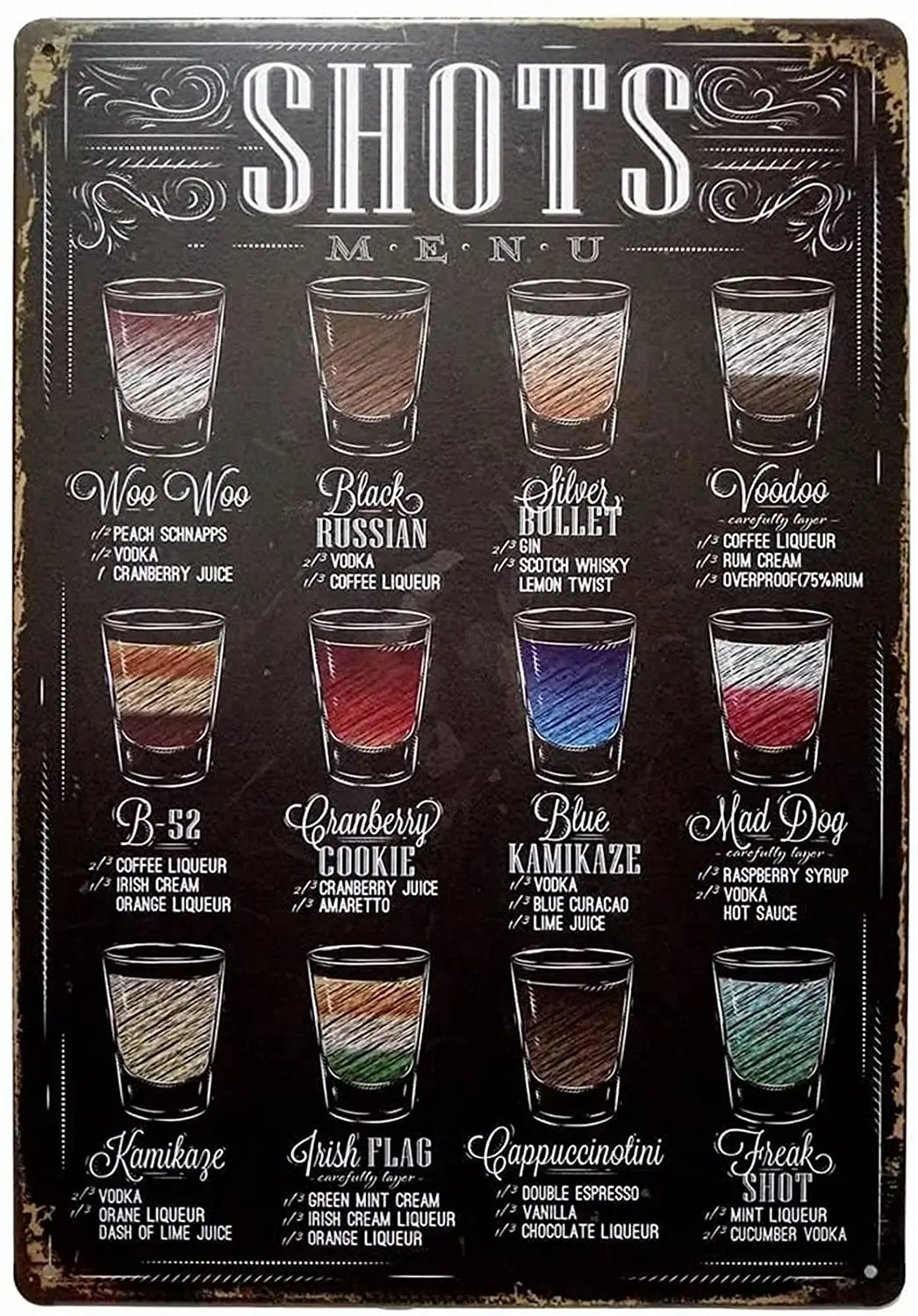 

Cocktail Metal Sign Retro Vintage Bar Pub Tin Sign, Plaque Cocktail Shots Menu, Posters Wall Decor for Pub Bar Club Home Decor