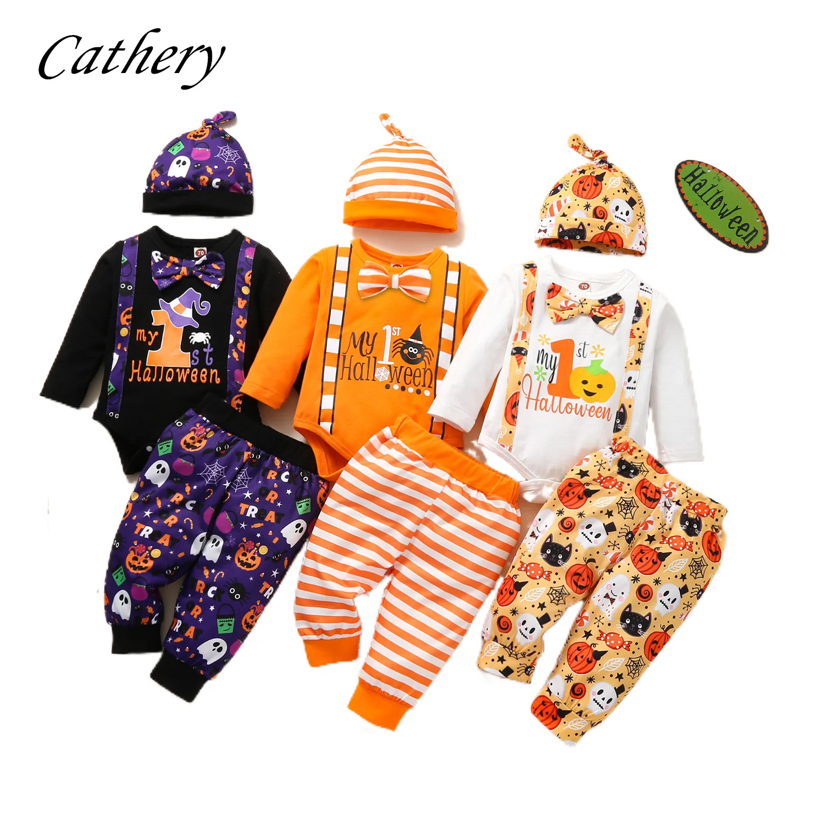 

Детская одежда для новорожденных, для мальчиков и девочек, мой первый вариант, галстук-бабочка, призрак, искусственная шляпа, 3 шт., наряд для ...