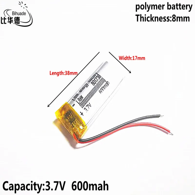 Литий-полимерный аккумулятор 3 7 в 600 мА · ч 801738 для Mp3 наушников DVD bluetooth-камеры |