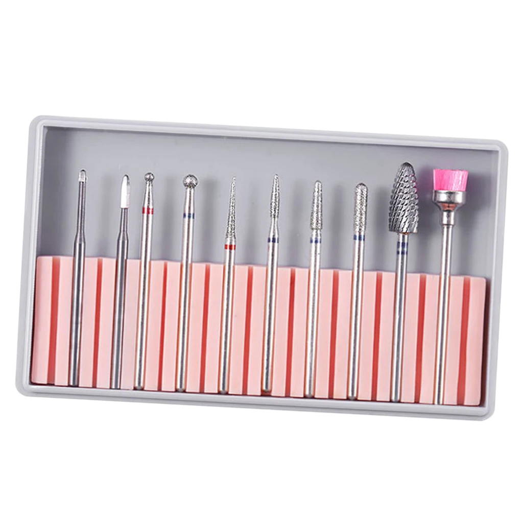 

10pcs Electric Nail Drill Bits Cleaning Brush Set Manicure Nail Bits Rotary Burrs Tungsten Steel Nail Files Drill Bits Set