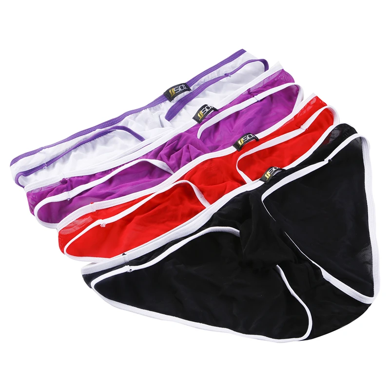 4 шт мужчины бикини трусы комплект ледяная шелковая сетка прозрачный нижнее