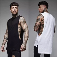 mens casual fashion tank top gym fitness workout cotton sleeveless shirt summer clothing male extend long singlet hip hop vest