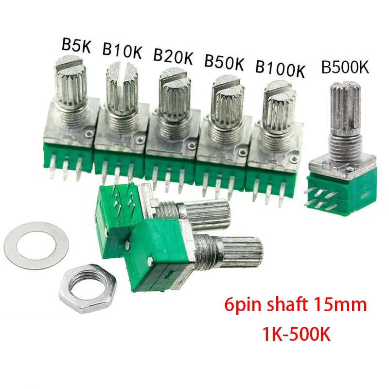 5 шт. RK097G 1K 5K 10K 20K 50K 100K 500K B1K B5K B10K B100K с переключателем звука 6 контактный вал 15 мм