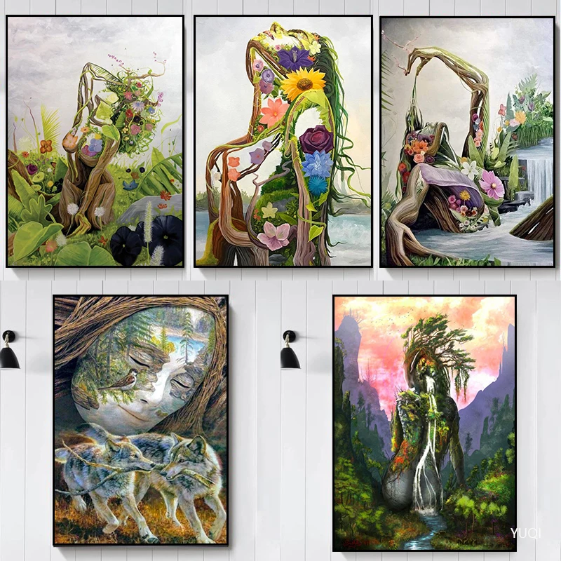 

Modern Abstract Sexy Naked Woman Print Posters Colorful Flowers Girl Face On The Sky Canvas Paintings Home Decoration Pictures