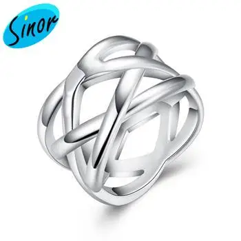 Ажурное кольцо в европейском и американском стиле серебряного цвета с круглым