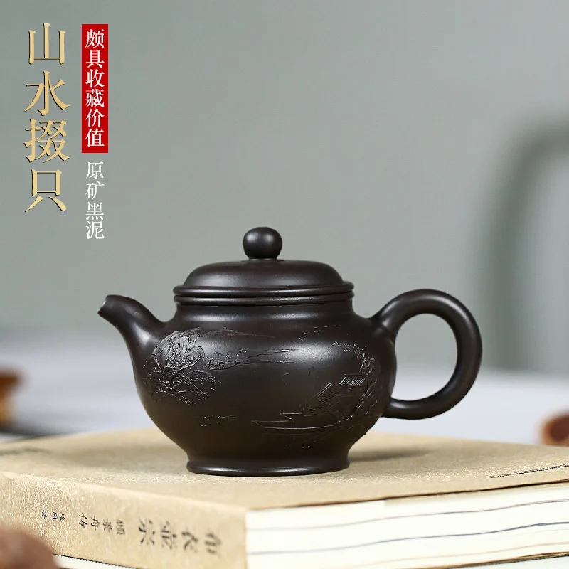 

Yixing заварочные чайники, изготовленные мастерами ручная роспись, гравировка и роспись гор и рек, чайник Duozhi из фиолетовой глины, необработан...