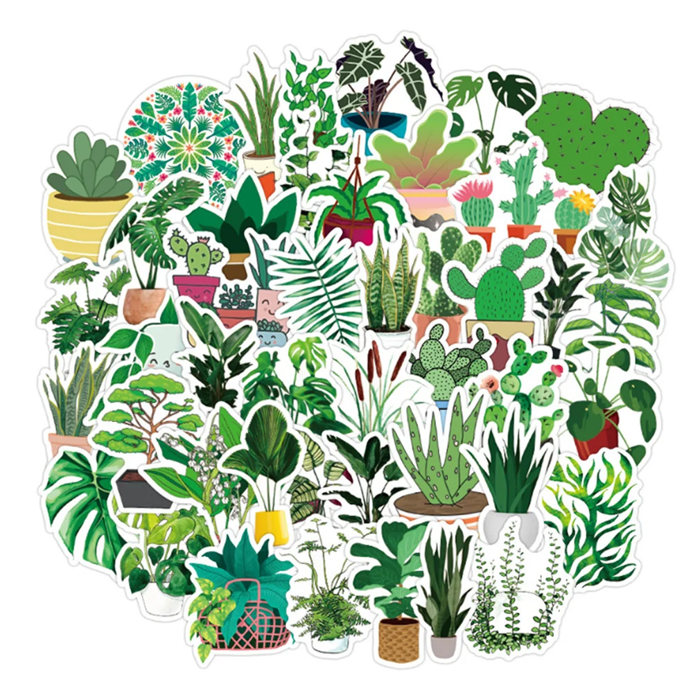 

10/30/50PCS Cartoon Green Plant Bonsai Cactus Sticker For Guitar Laptop Mobile Phone Kids Toys PVC Kawaii Sticker Wholesale