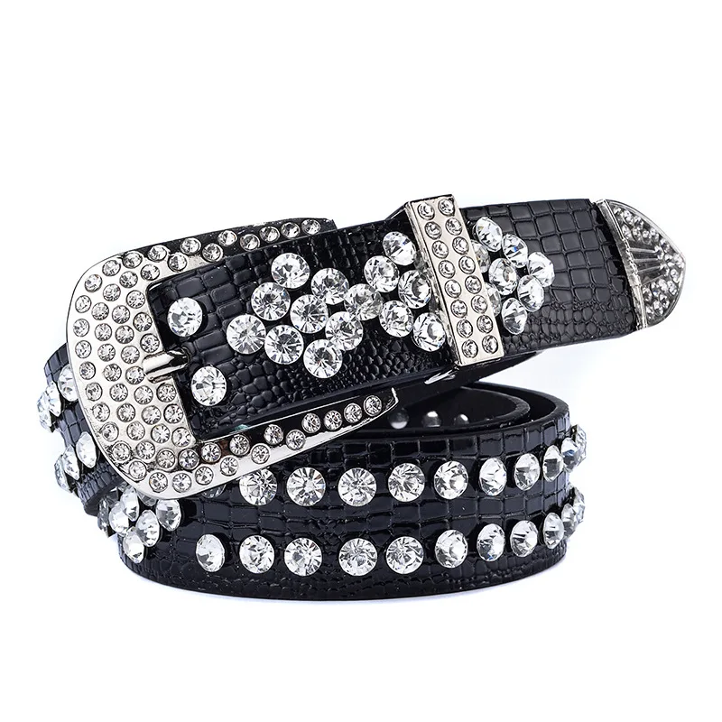 

New fashion luxury handmade diamond belt wide women's jeans trouser belt women's decorative belt black belt