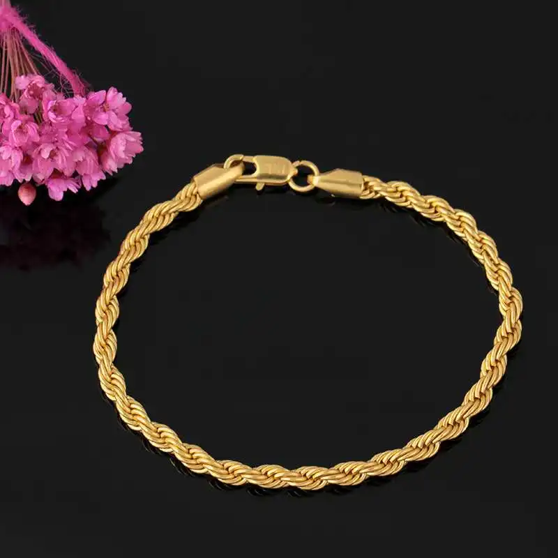 

Stainless Steel Gold Twist Rope Chain Bracelet Men Women Hand Link 4/5MM 20CM Trendy Boy Hip Hop Party Gift Jewelry Wholesale