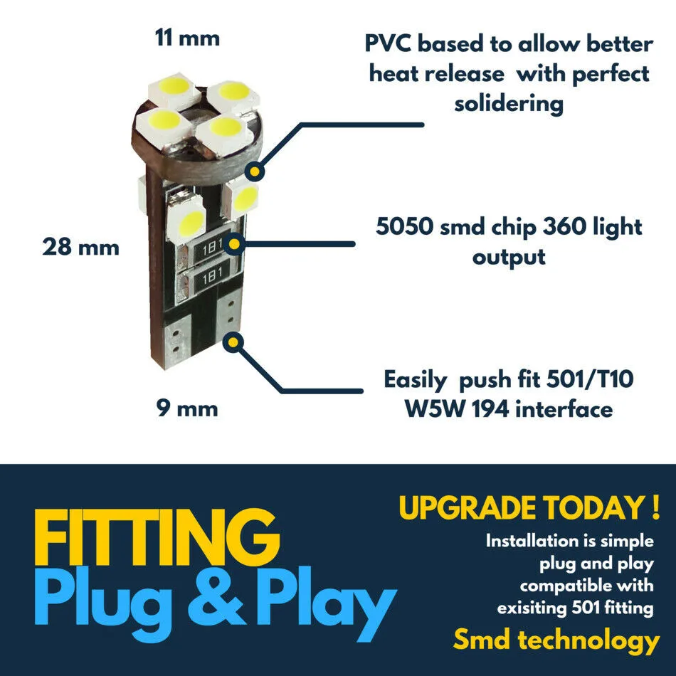 

10x 501 LED WHITE SIDE LIGHT BULBS T10 CAR W5W CANBUS ERROR FREE WEDGE XENON HID Brand New And High Quality