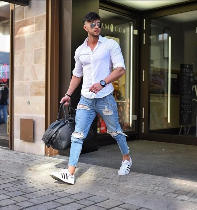 Fashion Men Jeans Autumn Men Trousers  Urban Skinny Jeans Men Middle Waist Denim Pants Streetwear Men Ripped Jeans Pencil Pants