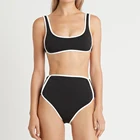 Женский раздельный купальник, бикини с высокой талией, однотонный, пляжная одежда, 2022