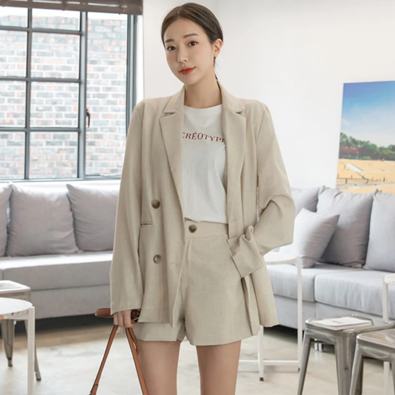 

Cotton and linen suit shorts two-piece summer thin section Korean version of the jacket casual new small suit female suit