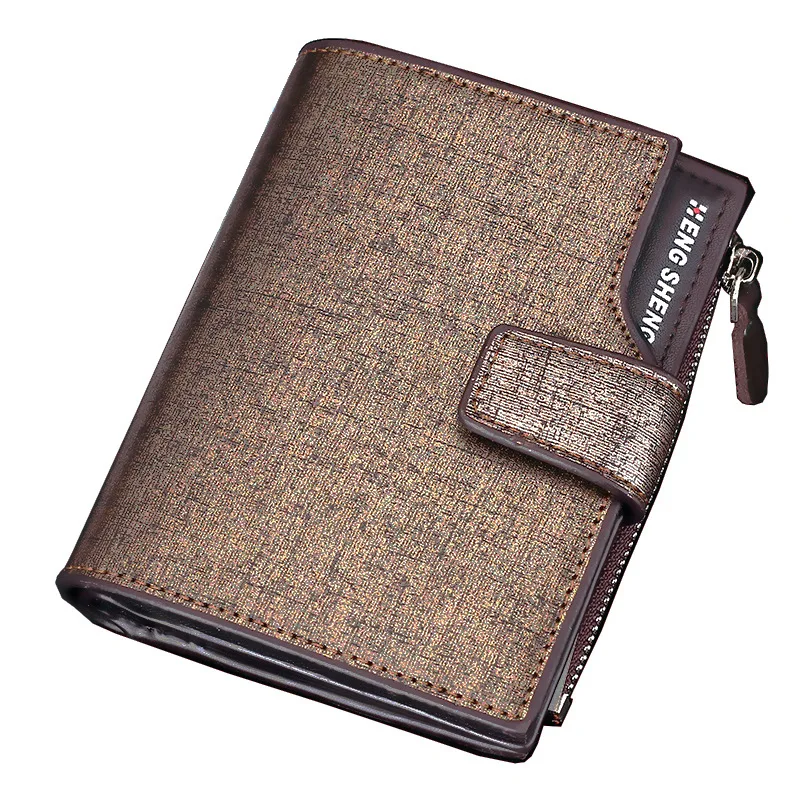 

New Classic Fashion men's wallet Short vertical locomotive British casual multi-function card bag zipper buckle 3 Folds Card Hol
