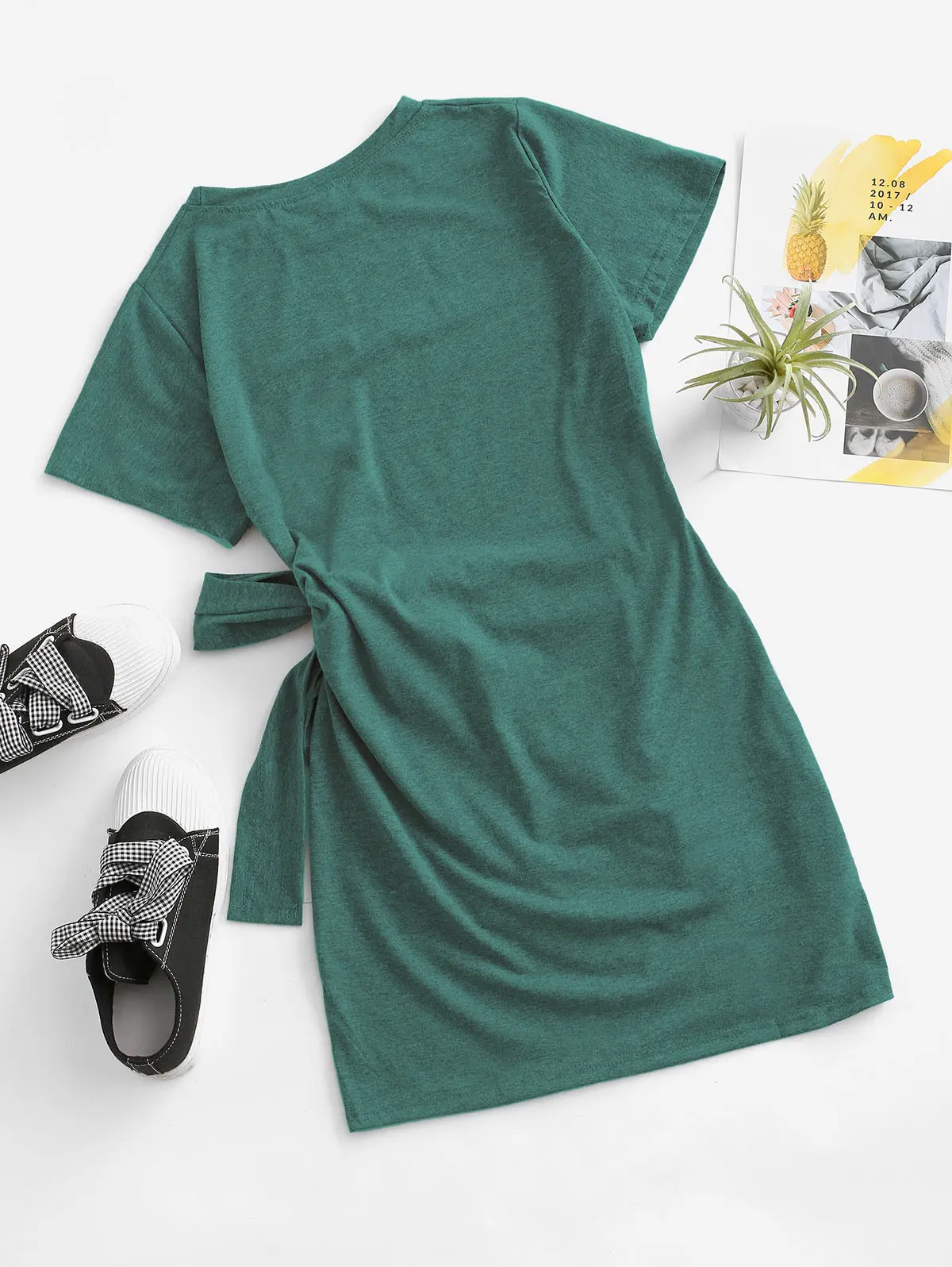 ZAFUL Overlap Tie Short Sleeve Tee Dress Brief Casual T Shirt Day Mini Straight Summer Lap-Over T-Shirt | Женская одежда