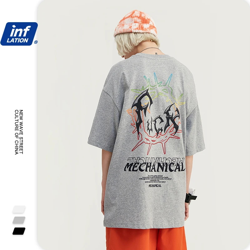 Мужская футболка с принтом INFLATION Повседневная Уличная хлопковая Футболка