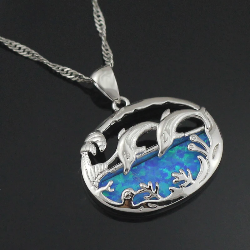 Симпатичный Дельфин Синий огненный опал кулон для женщин 1 1/8 дюйма OP416 | Украшения