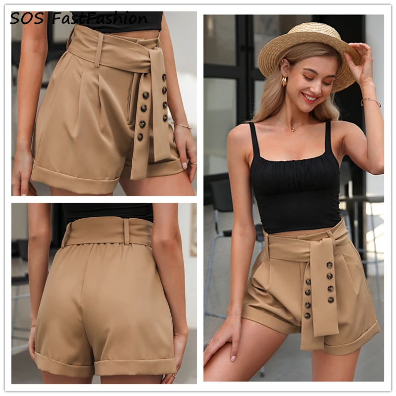 Шорты женские с поясом и повседневные винтажные офисные короткие брюки блейзер