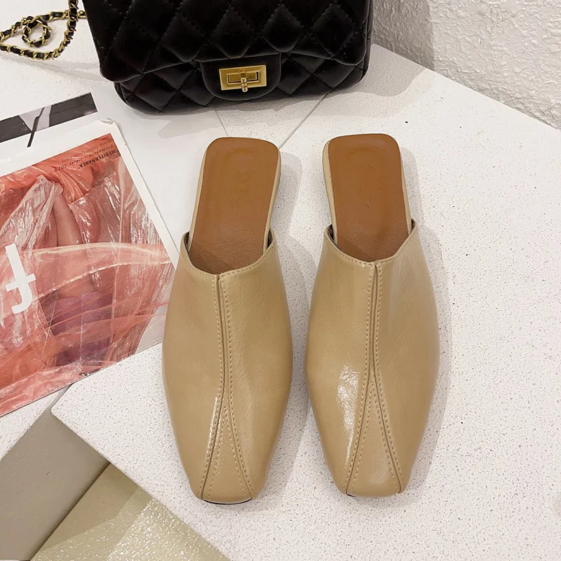 

Shoes Woman's Slippers Slides Loafers Low Cover Toe Fashion 2021 Soft Luxury Summer Hoof Heels Concise Rome PU Casual Leisure