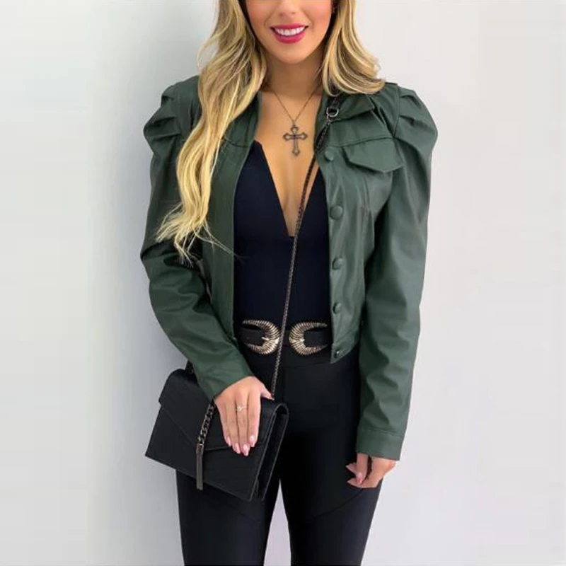 Модное короткое пальто из искусственной кожи женское модное с отложным