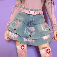 sanrio hello kitty womens denim sexy miniskirt skirt summer cartoon print y2k short skirt spice girls high waist skirts female