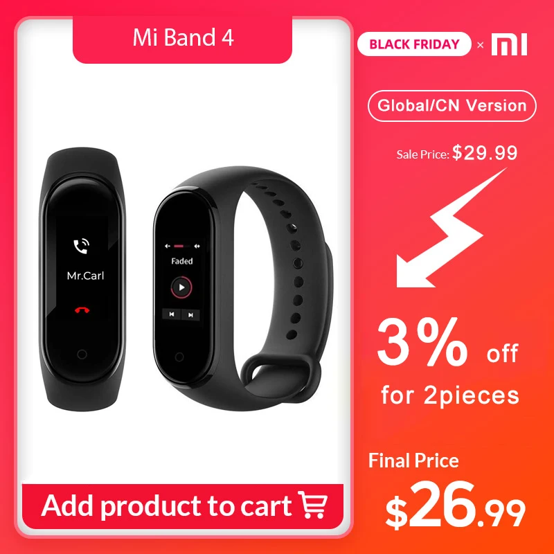 Xiaomi mi-браслет 4 mi Band 3 цвета экран Смарт-Браслет фитнес-трекер пульсометр Bluetooth водонепроницаемый спортивный умный Браслет
