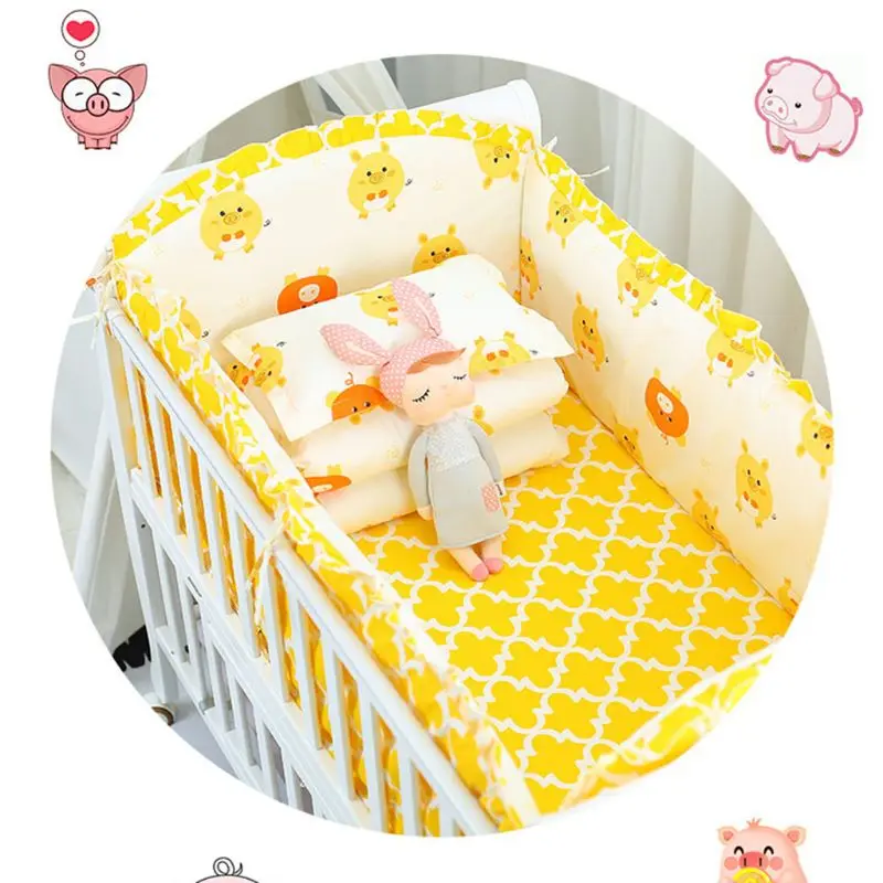 

5 Pcs Cotton Baby Bedding Set Nursery Crib Bumper Washable Bed Sheet Pillowcase