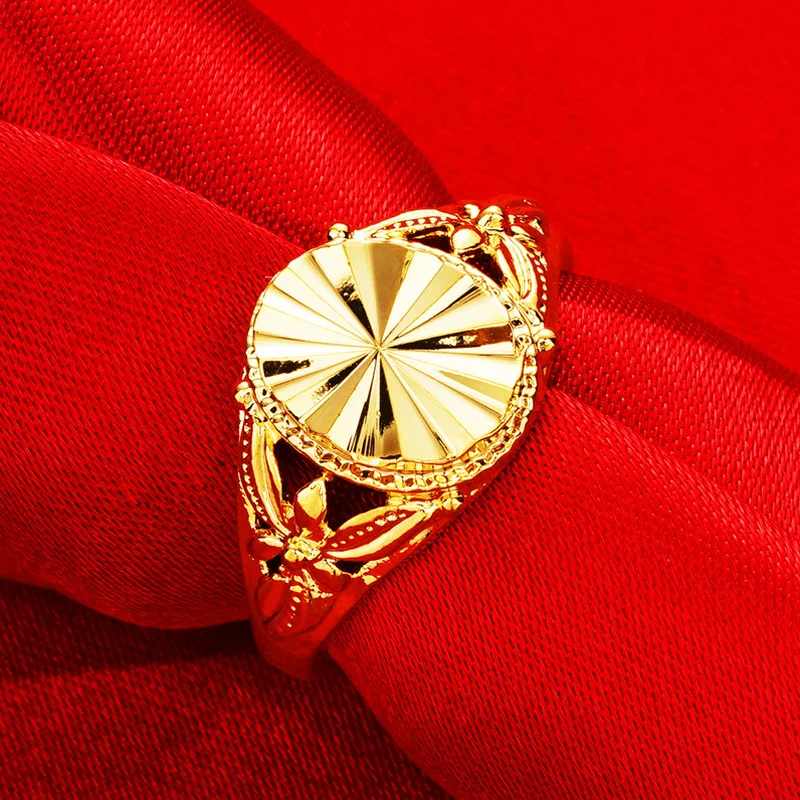 OMHXFC Wholesale European Fashion Woman Party Birthday Wedding Gift Vintage Hollow Flower Resizable 24KT Real Gold Ring RI137 | Украшения и