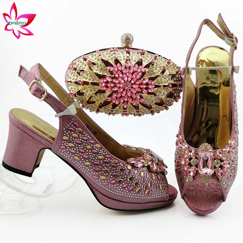 Розовый цвет новый дизайн Африканские элегантные туфли и сумка подходящие к