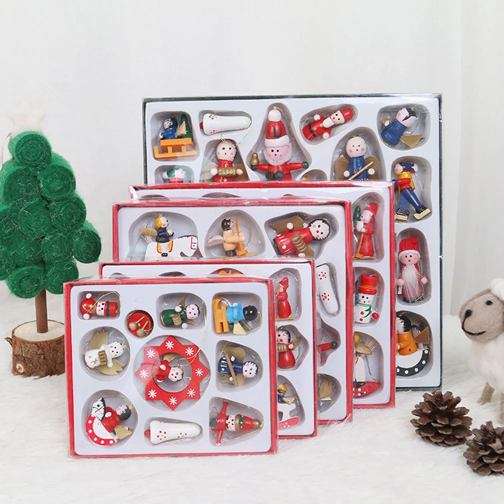 

24Pc Merry Christmas Wooden Cartoon Doll Pendant Christmas Tree Accessories with Gift Box Ornament Christmas Decoration For Home