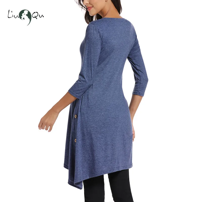 Платье туника с пуговицами на боку для беременных асимметричная зимняя рукавом