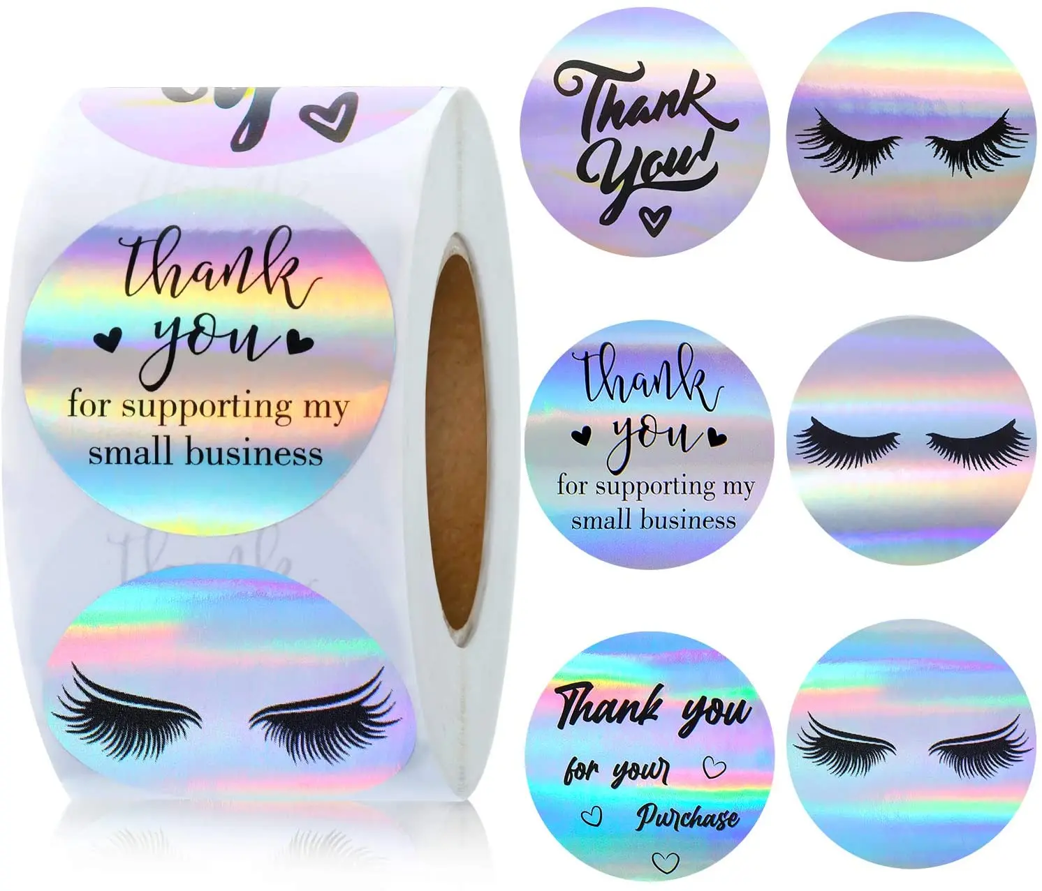 

500PCS Laser Thank You Stickers for Small Business 1.5''Holographic Silver Adhesive Labels Sticker for Bags Boxes Envelope Decor