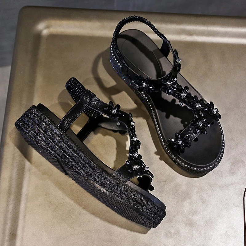 

Female Sandal Black Shoes for Women Clogs Wedge All-Match Muffins shoe Clear Heels 2021 Summer Girls Beige Comfort Platform New