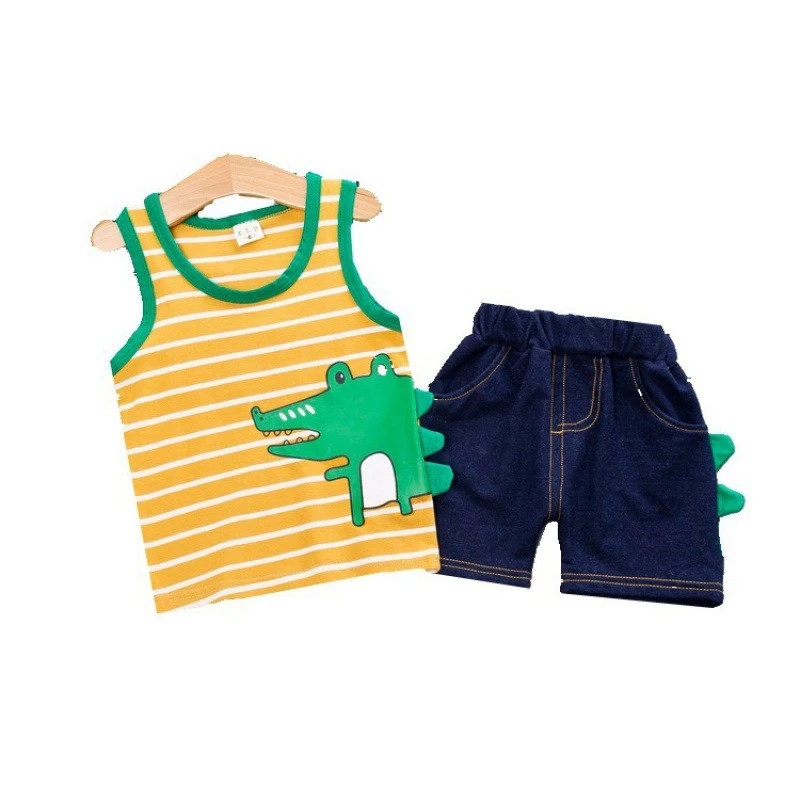 

Летняя детская одежда для маленьких мальчиков и девочек; Полосатая майка с рисунком для младенцев; Шорты; 2 шт./компл.; Модная одежда для малы...