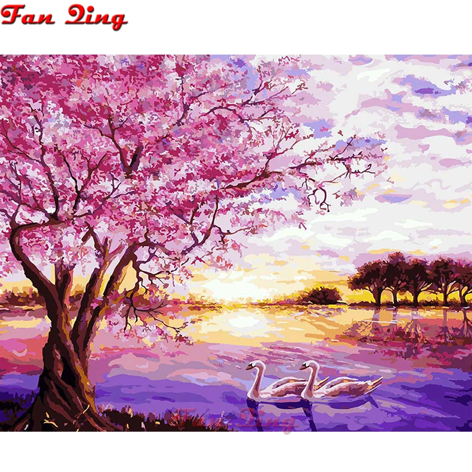 Сделай Сам 5d алмазная живопись Вишневое озеро лебедь Вышивка крестом квадратная