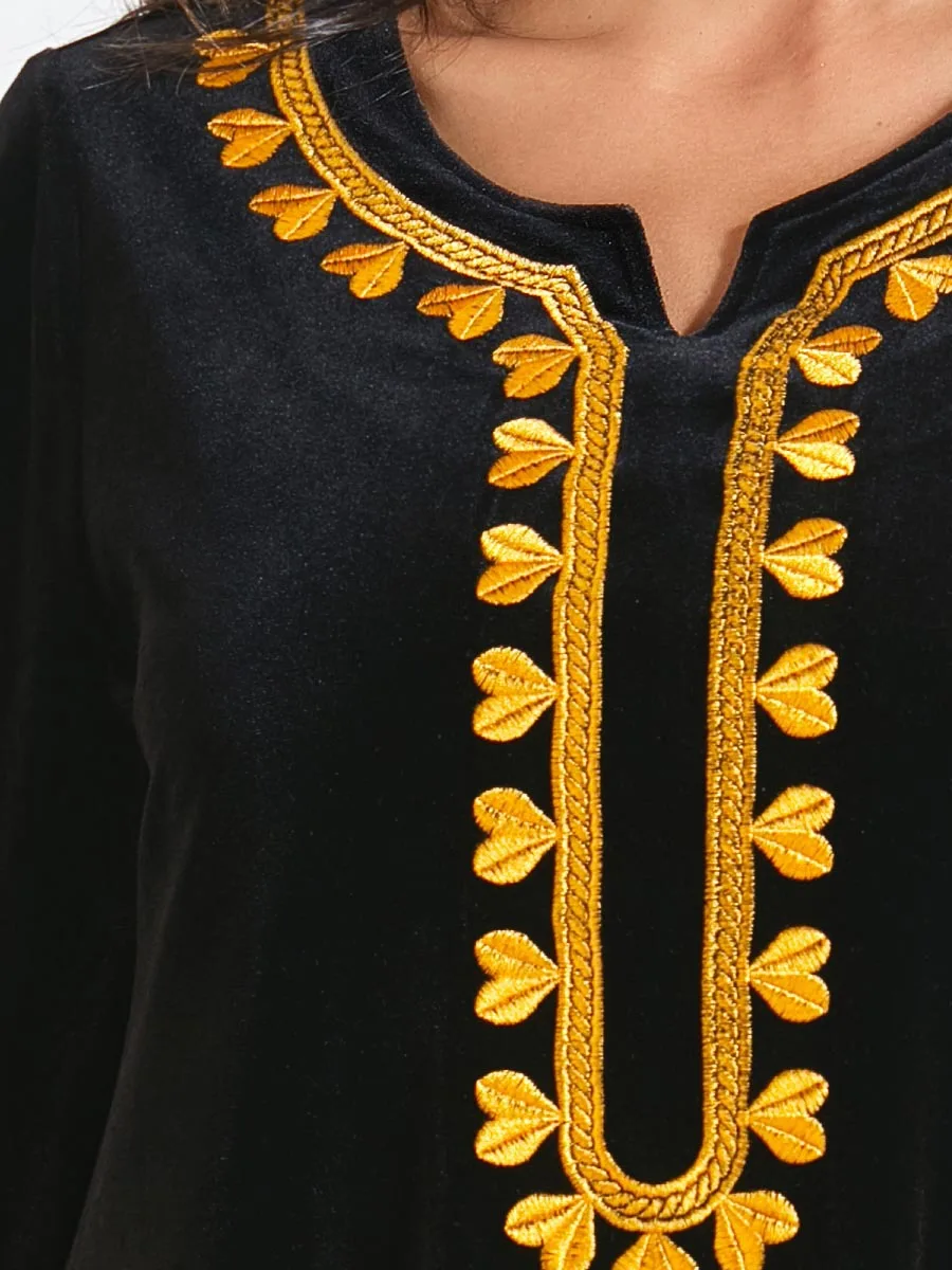 

Elegant Velvet Muslim Dress Women Big Swing A-line Maxi Dress Embroidery Jubah Long Robe Abaya Dresses Islamic Clothing Elbise