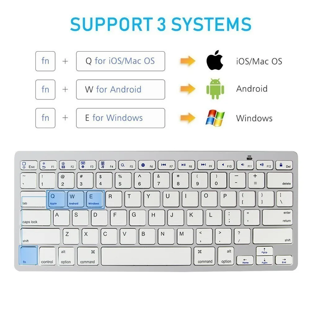 

Wireless Bluetooth Computer Keyboard Mini Slim Keybord Russian Arabic Spanish French Letters BT PC Keypad For Apple iPad Tablet