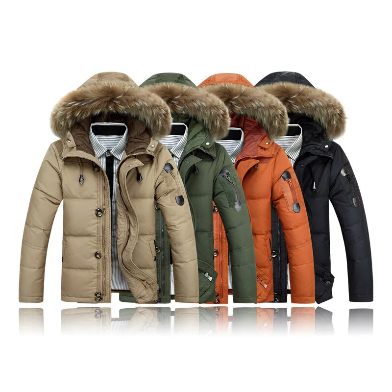 

2019 Men down jackets thick hooded loose casual thick multi-pocket design white goose down warm men's winter clothing coat