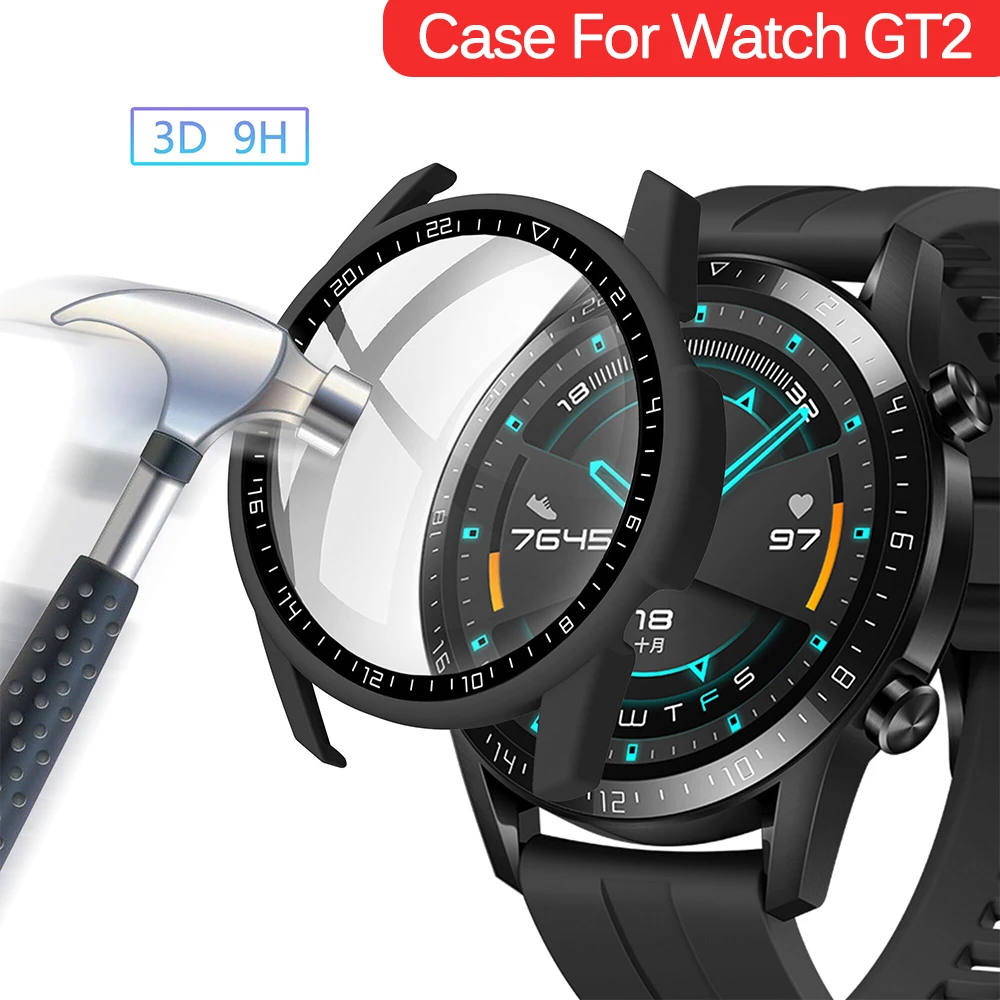 Protective Case for Huawei Watch GT 2 46mm/42mm Accessories Full Coverage Bumper Screen Tempered Protector gt2 46mm 42mm Cover