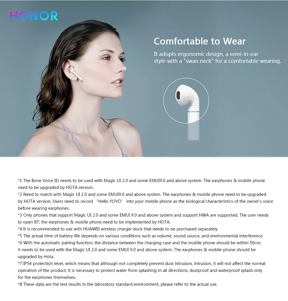 Honor FlyPods Pro Беспроводной наушники Bluetooth 5,0 Водонепроницаемый наушники Bluetooth наушники Hi-Fi наушники с микрофоном CM-H2