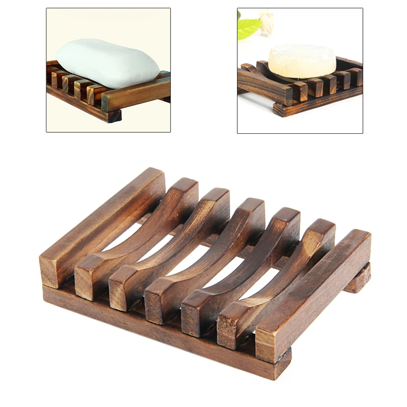 

Natural Wood Soap Dish Holder Bath Shower Plate Box Home Wash Bathroom