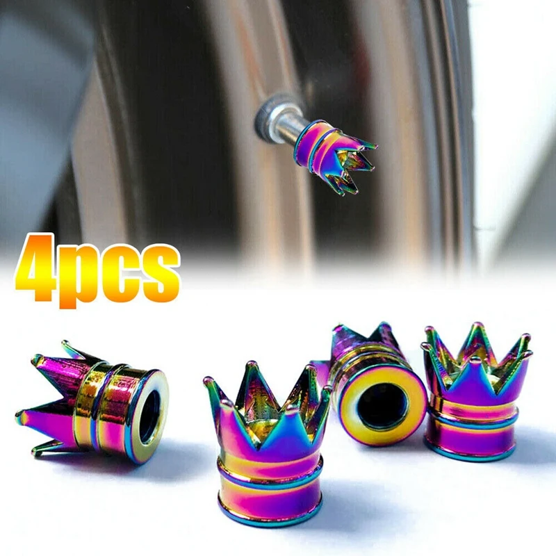 

Seabuy 4X Aluminum Neon Color Crown Car Wheel Tire Valve Stem Cap Tyre Air Anti Dust Caps