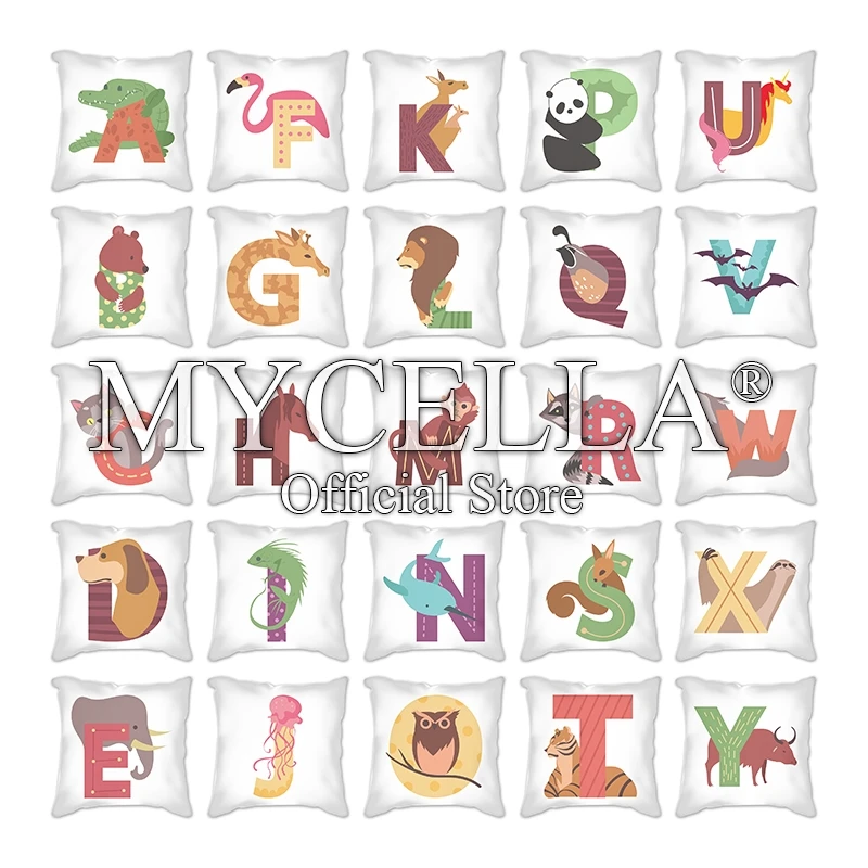 

Cute Cartoon Animals Cushion Cover for Children Room Water Color English Letter Print Pillow Case Short Plush Pillowcase 45x45cm
