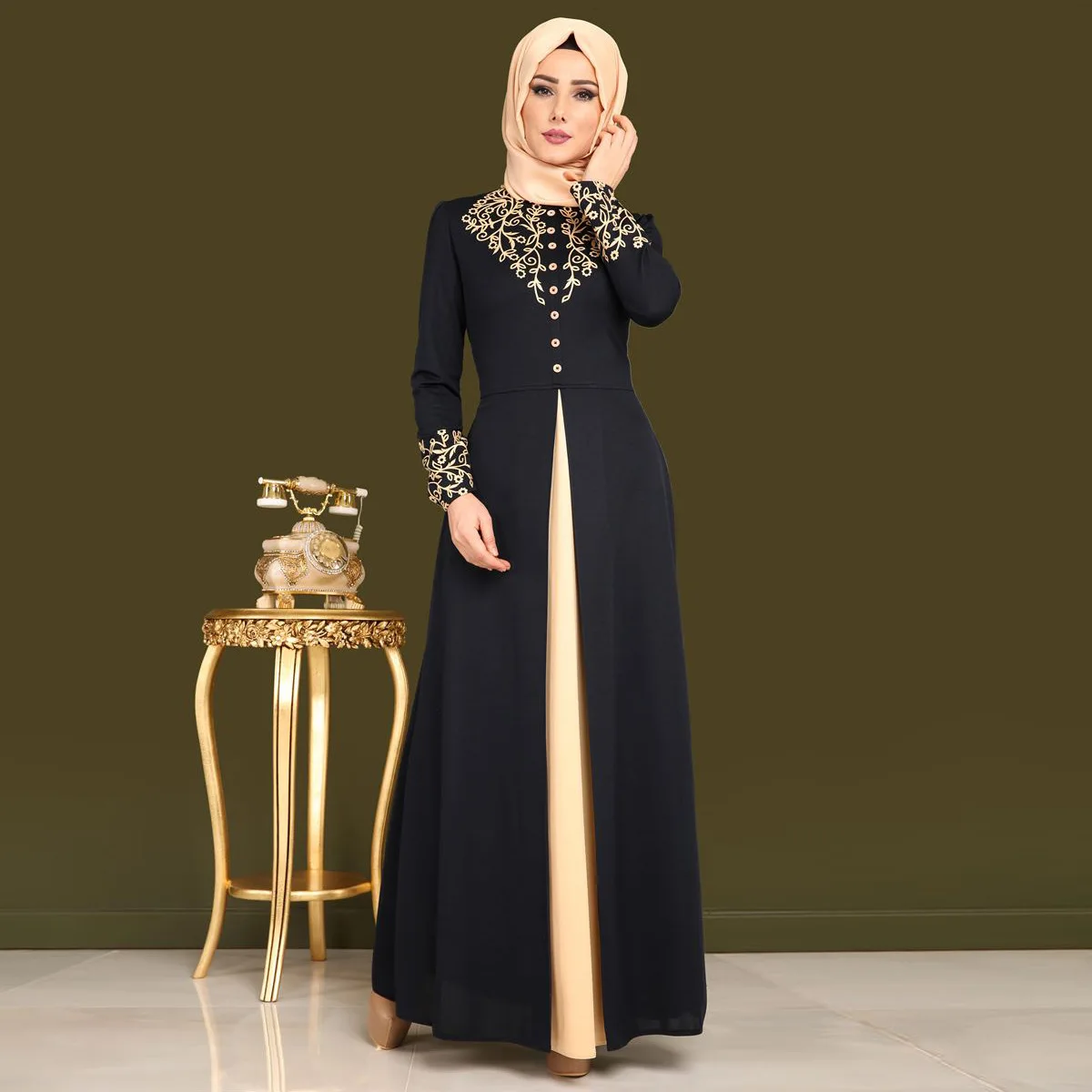 

Donsignet Ramadan Muslim Dress Middle East Islamic Eid Dubai Abaya Turkey Bronzing Long Dress Southeast Asia Muslim Fashion Robe